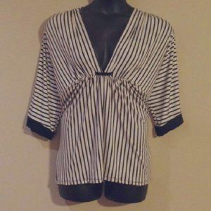2X 24/7 Black & White Striped Empire Waist Top